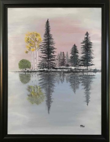 Painting with lake and trees