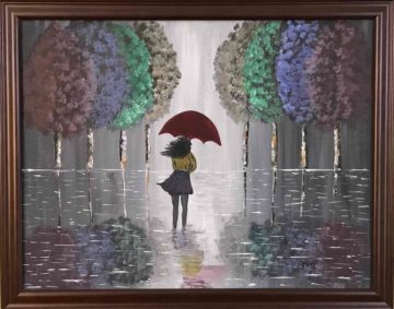 Girl walking in rain